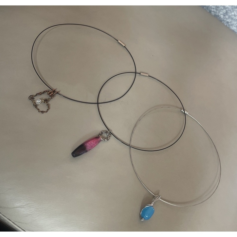 Lot of 3 Artisan Choker Necklaces & Pendants‎ Swarski Crystal Agate Gemstone